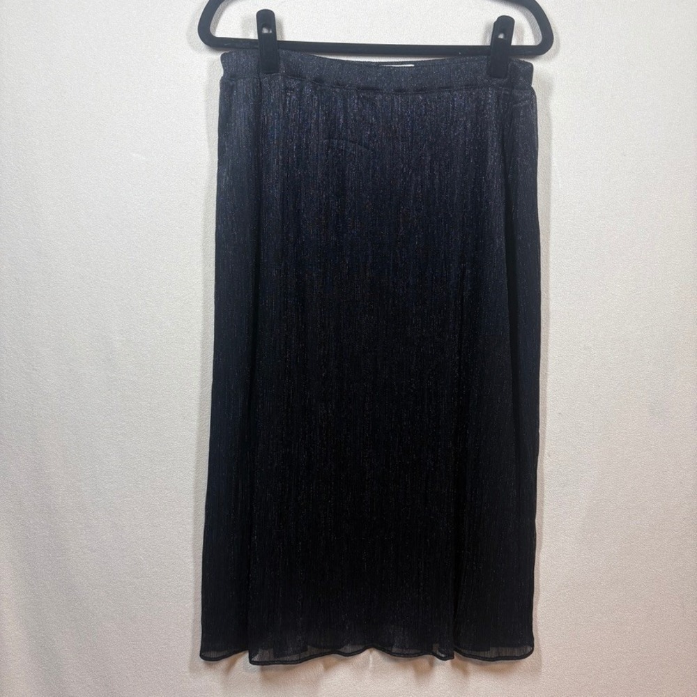 NWT Loft Outlet Womens Metallic Pleated Midi Skirt Med Black Shimmer Party